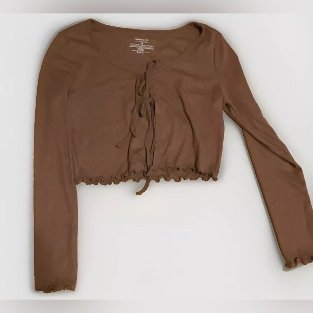 HomeGirl Society Crop Top Tie Front Size M Brown